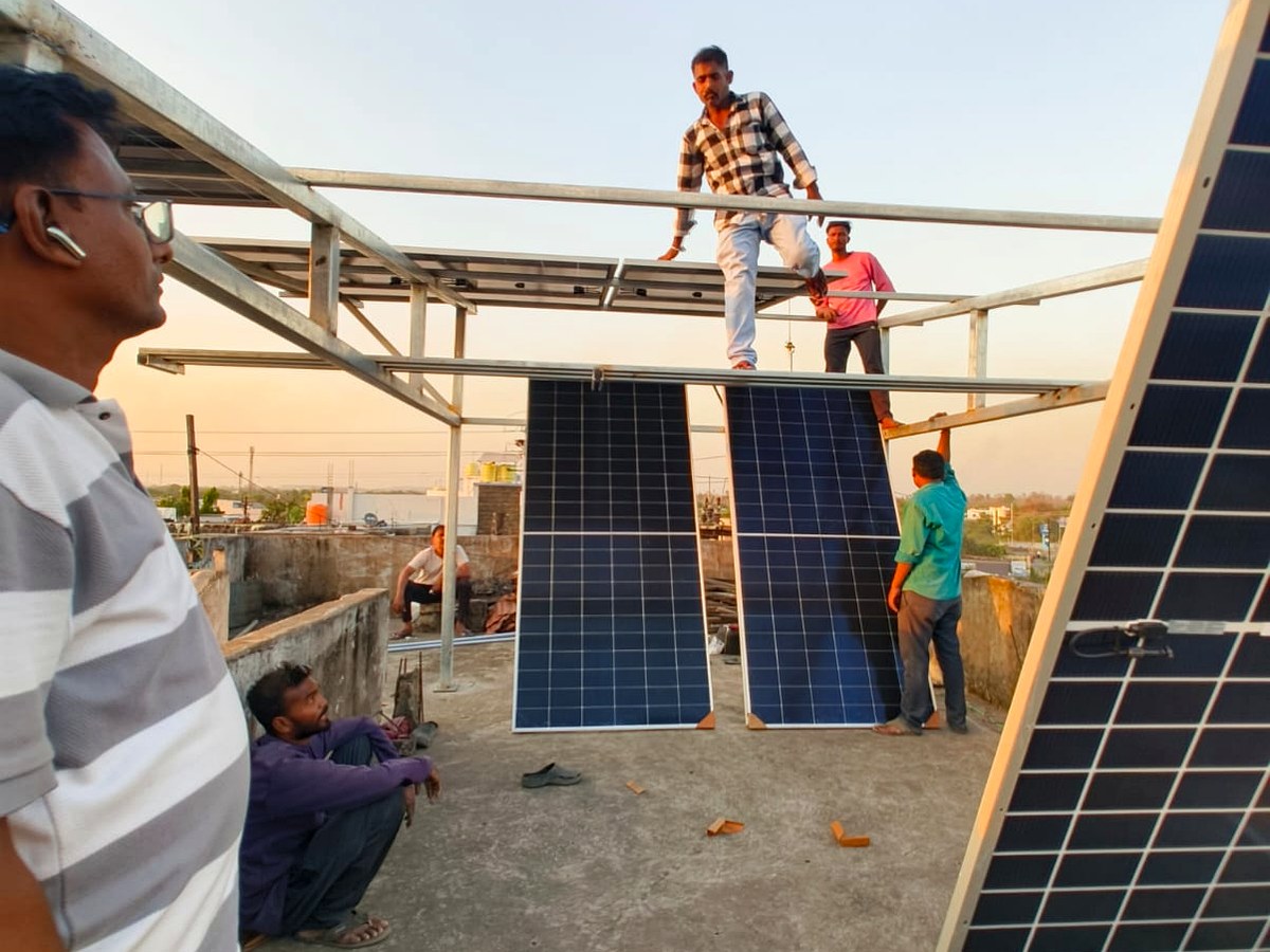 Solar installation team at work